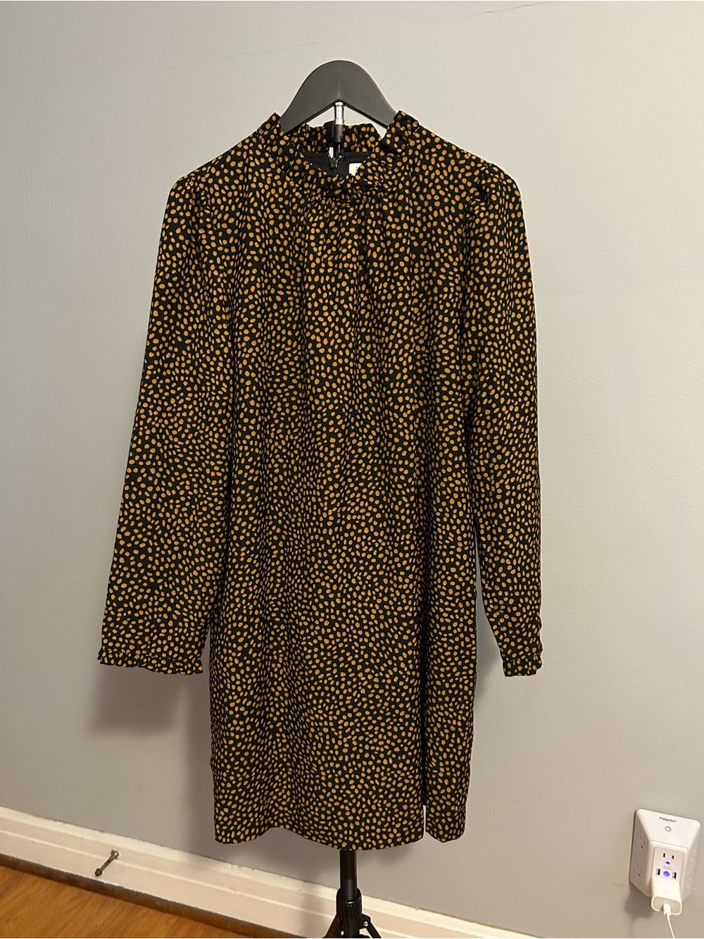 J. Crew Black Dress with Dot Print - Long Sleeve Shift
